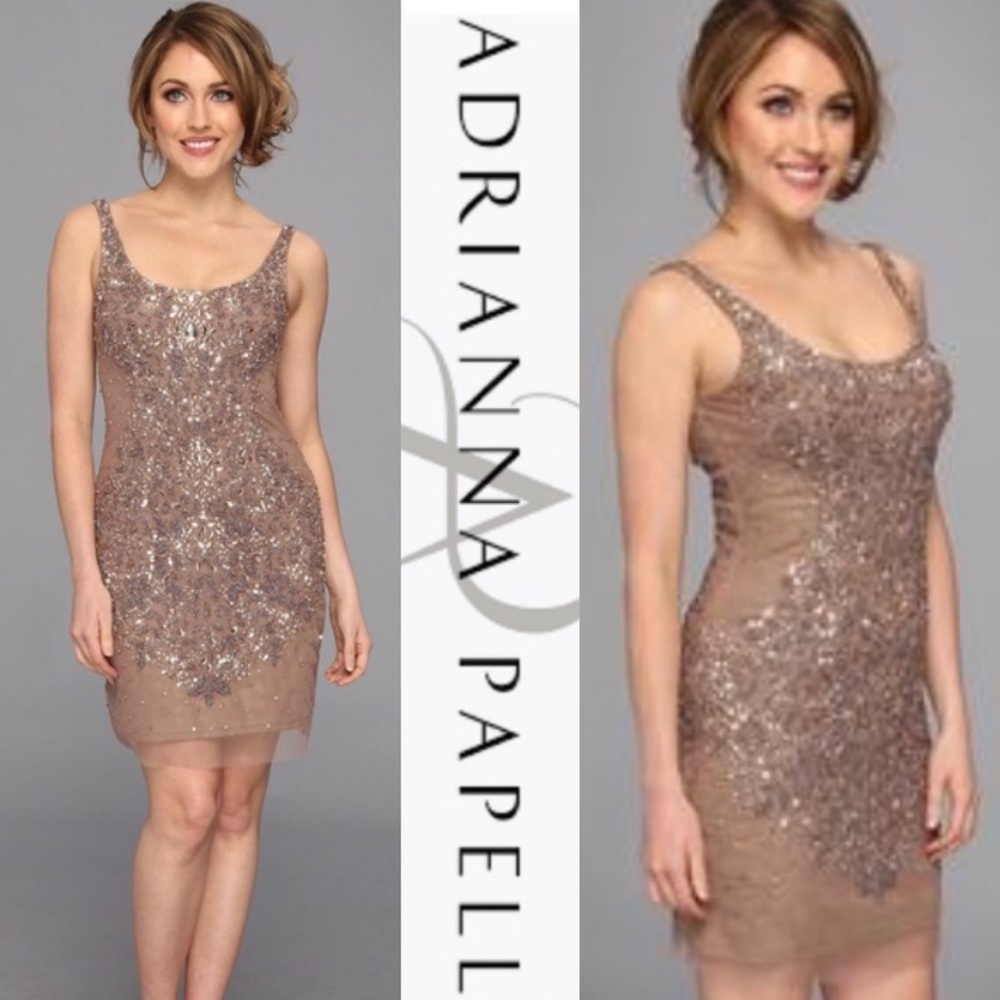 Adrianna Papell Beaded sequin sheath cocktail dress